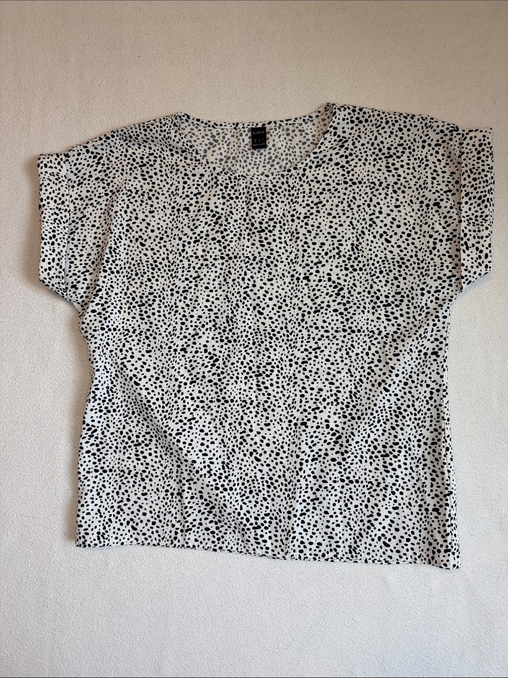 Women’s Short Sleeve Black & White Dot Print Blouse